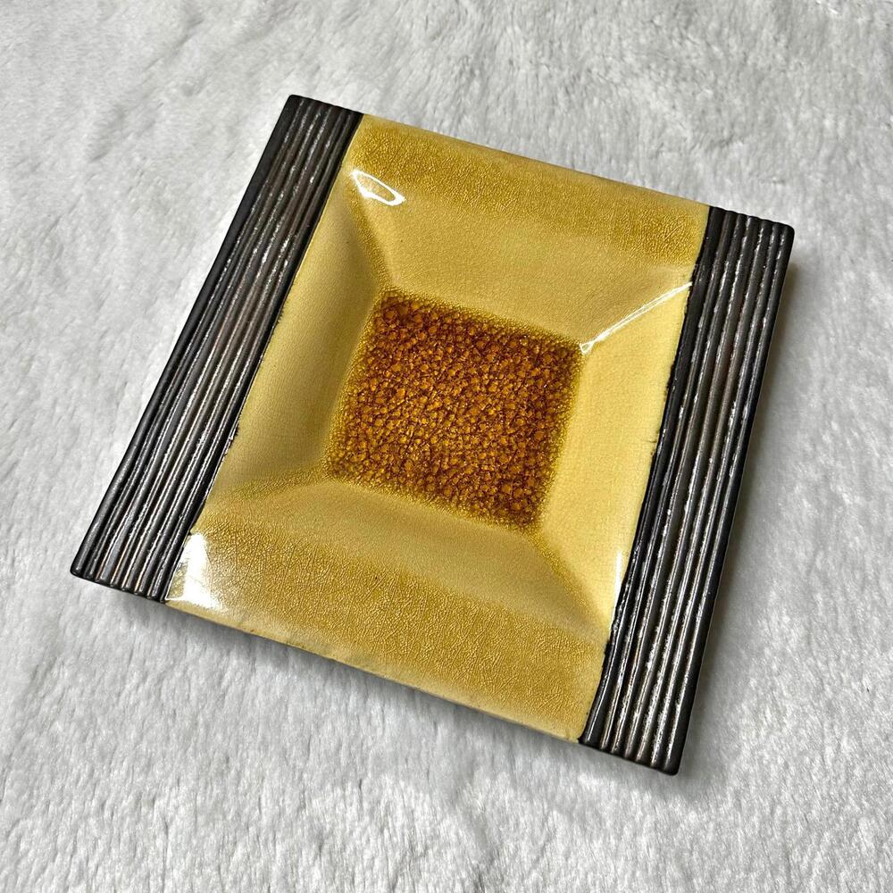 Decorative Ceramic Square Plate with Textured Edges 8"